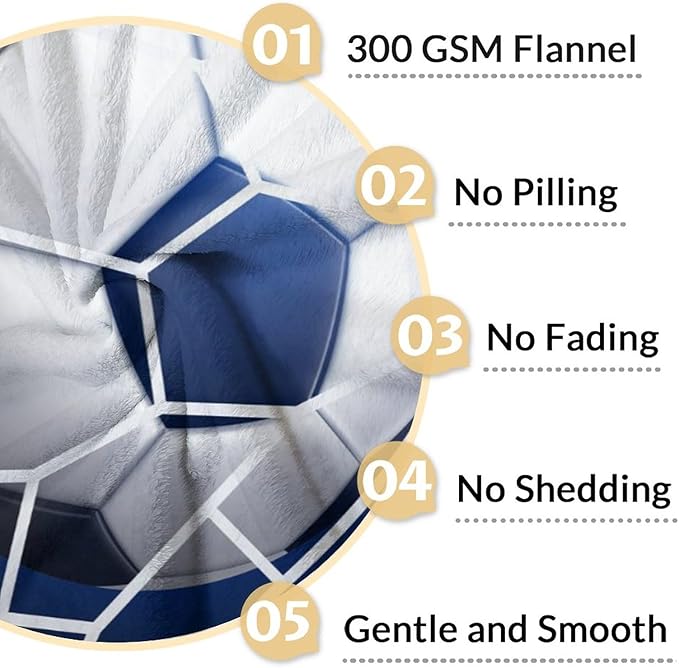 Soccer Blanket for Boys - 60x80 Inches Blanket for Adults Men - Soft Fuzzy Cozy Throws Gifts for Soccer Team - Blue Sports Throw for Couch, Living Room & Bed