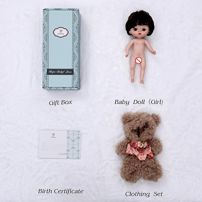 Reborn Baby Doll 10 Inch – Lifelike Full Vinyl Girl in Cozy Brown Bear Outfit – Comfort Collectible Doll Gift for Girls