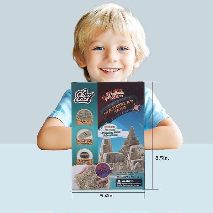 Waterplay & Sensory Play Sand - 2.2lb Moldable, Non-Toxic Sand for Kids Ages 4+, for Indoor/Outdoor Sandbox, Water Table & Sensory Play, Mess-Free, Easy Clean, Resealable Bag