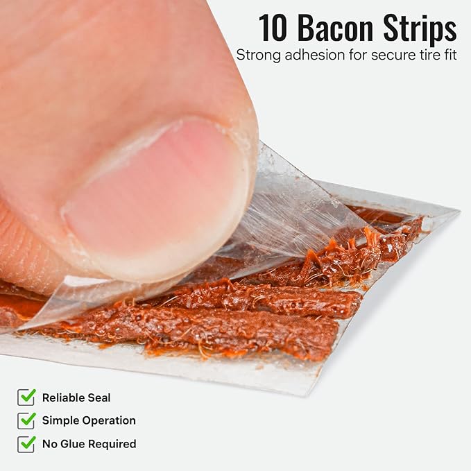 BWSHLF Tubeless Bike Tire Repair Kit for Mountain Bikes & Road Bicycles, Tubeless Tire Plug Kit with Storage Canister, Reamer, Insertion Fork, 10 Bacon Strips, Fix a Puncture or Flat, No Glue Needed