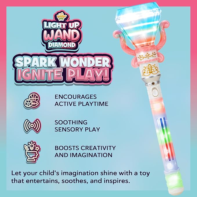 IPIDIPI TOYS Light Up Spinning Diamond Wand, Rotating Magic Princess Toy - Party Favors, Gift Set, Birthday Surprises - Sensory Pretend Play Fairy Wand for Kids Girls and Boys