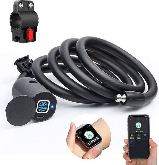 Fingerprint Cable Lock, Anweller 4.9FT Long Heavy Duty Anti Theft Bike Lock, Weatherproof Keyless Electronic Digital Biometric Bluetooth Smart Lock for Bicycle Scooter Lawnmower Skateboard - Black