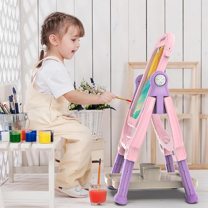 Easel for Kids, Toddler Art Easel Adjustable Standing, Magnetic Double Sided Easel with Painting Accessories, Birthday Gift for Girls Age 3+