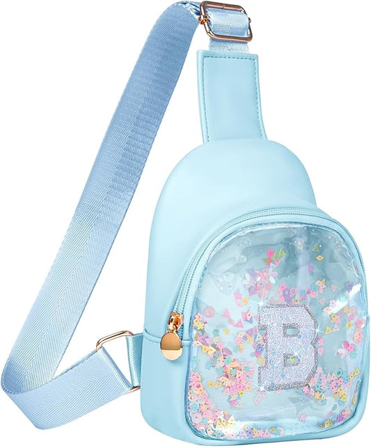 COSHAYSOO Personalized Christmas Birthday Gifts Burr Basket Stuffers for Girls Blue Purse Sling Bag Crossbody Girl Cute Funny Cool Mini Travel Fashion Accessories Monogrammed Initial Letter B