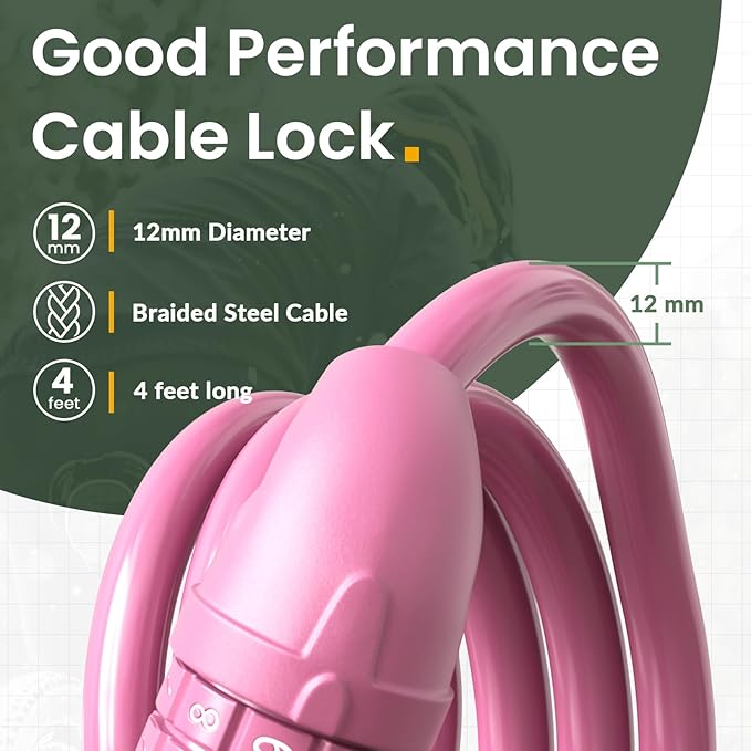 Titanker Bike Lock, Bicycle Lock 4 Feet Cable Lock 1/2 Inch Resettable Bike Lock Combination with Mounting Bracket, Bike Accessories for Bicycle, Electric Scooter, Motorcycle