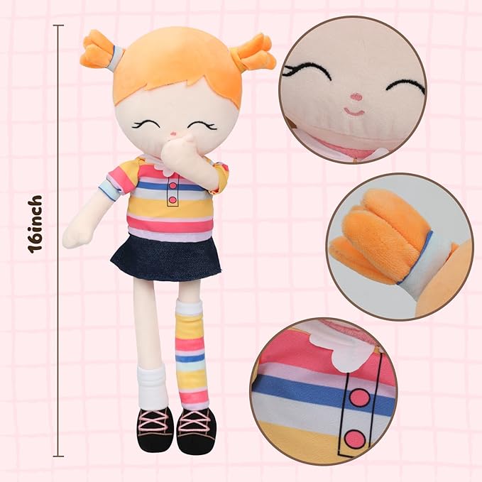 Soft Baby Doll Toys (16'') Baby Rag Doll for Girls Birthday Gift Christmas Plush Toys Gift for Toddler Kids (Orange)