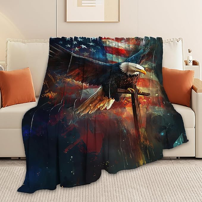 Bald Eagle Blanket American Flag Eagle Throw Blanket Gifts for Men Women Boys Girls Kids Adults Super Soft Cozy Plush Fluffy Fuzzy Fleece Blanket Home Decor 60''X80''