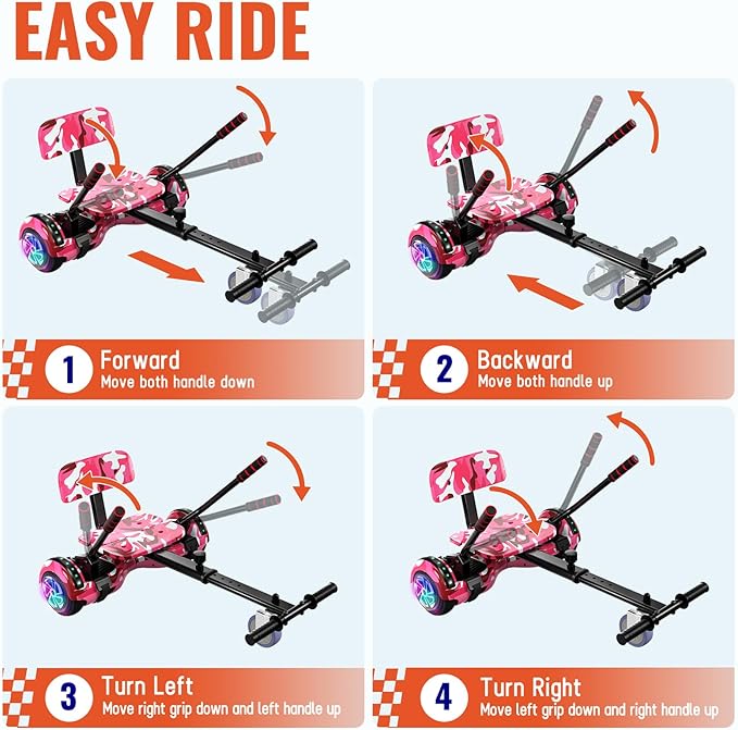 Scooter with Seat Attachment for Kids Adults, 6.5'' 8.5''Balancing Scooter with Bluetooth Speakers & Colorful LED Light with Kart