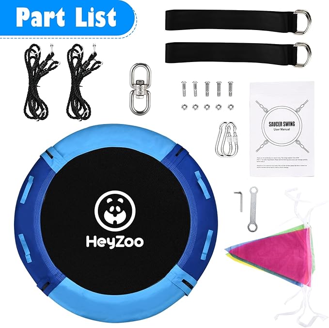 Tree Swing, Saucer Swing Sets 43 Inch for Kids, Come with 360 Degree Swivel and Adjustable Hanging Strap, for Outdoor, Blue and Cerulean