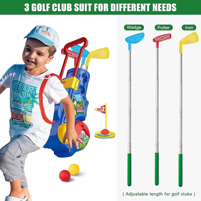 Toddler Golf Clubs Set for Ages 3 4 5 6 7 Years Old, 2 in 1 Kids Golf Clubs Toy with Golf Cart, Ball Launcher, 20 Balls, Golf Board, Putting Mat - Indoor Outdoor Mini Golf Set Sport Toys
