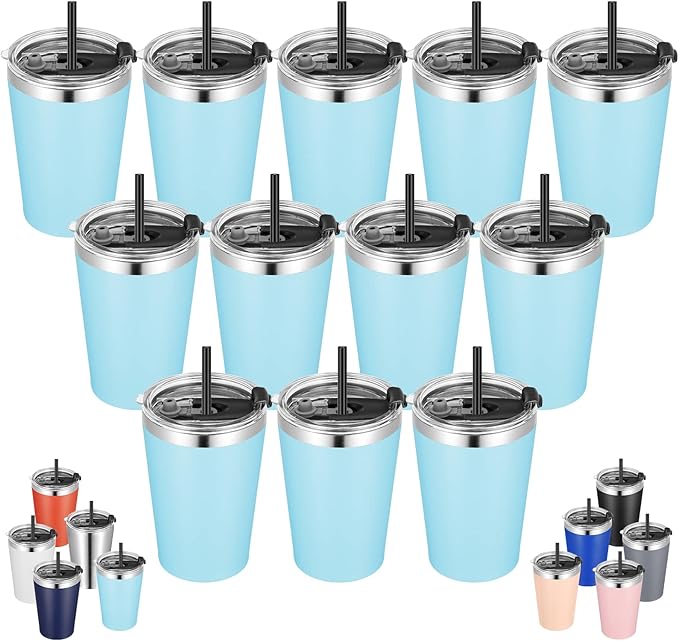 VEGOND 12oz Tumbler Stainless Steel Tumbler bulk Vacuum Insulated Double Wall Travel Tumbler with Lid and Straw Reusable Tumbler, Sky blue 12 Pack