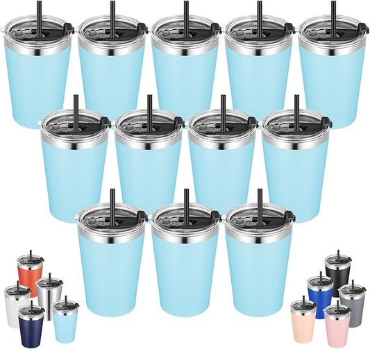 VEGOND 12oz Tumbler Stainless Steel Tumbler bulk Vacuum Insulated Double Wall Travel Tumbler with Lid and Straw Reusable Tumbler, Sky blue 12 Pack