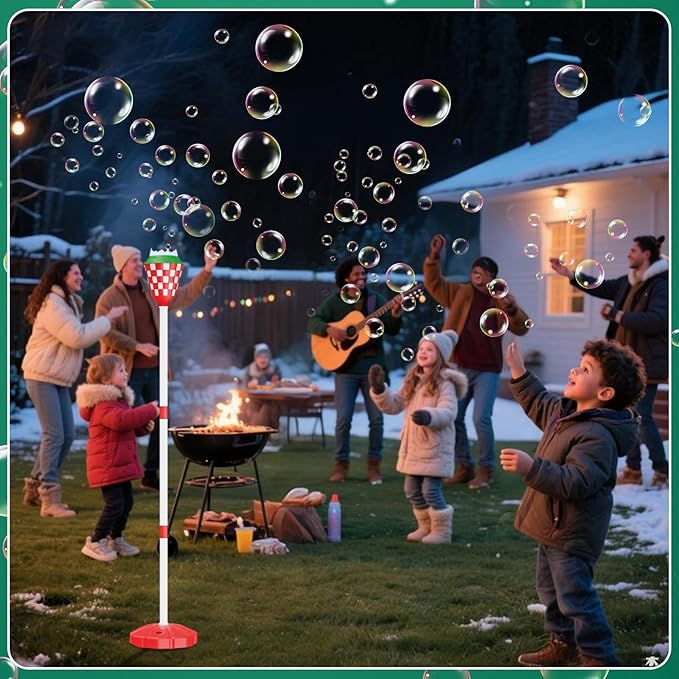 Christmas Bubble Machine for Kids, Garden Lamp Bubble Toy with Colorful Lighting and Music for Toddlers, Rechargable Bubbles Blower Maker Outdoor Toys for Christmas Birthday Wedding Party (Red)