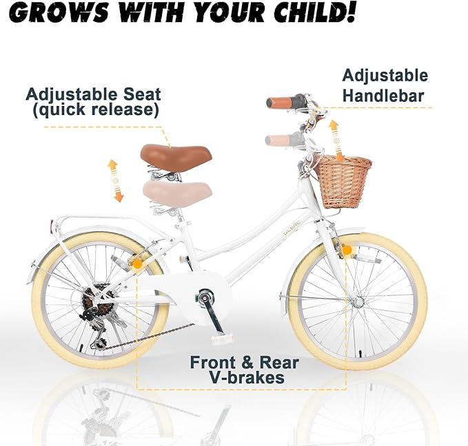 Glerc 20 24 26 Inch Beach Cruiser Bike, 6-Speed Hybrid City Bicycle for Girls Youth and Over 6 Years Old, Missy Bike with Wicker Basket & Lightweight, Multiple Colors