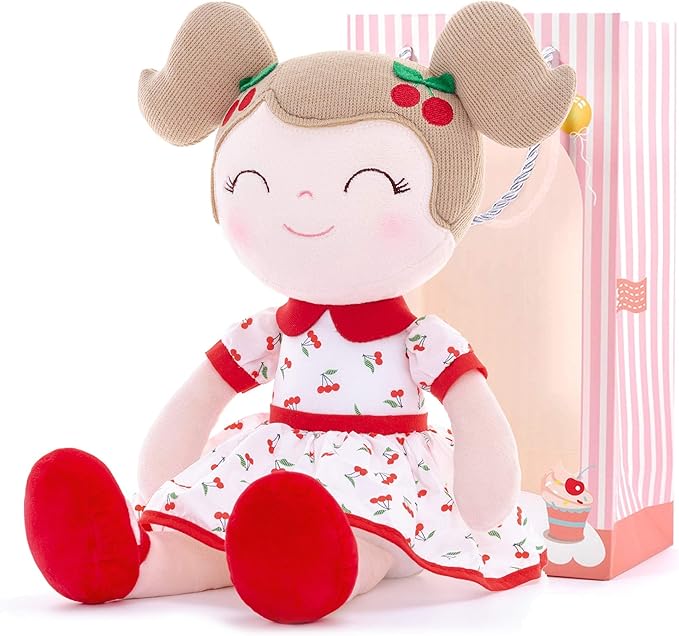 Gloveleya Baby Doll Girl Gifts Plush Toys Soft Dolls Baby Gifts Cherry Girl Red 15 Inches with Gift Box New