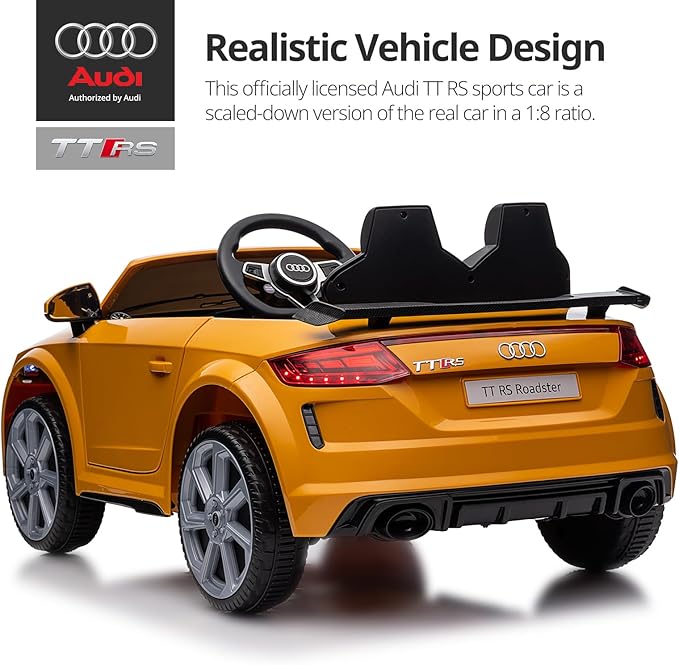 Licensed Audi Electric Kids Car, 12V Kids Ride-on Toy Car for Toddlers w/Remote - Yellow