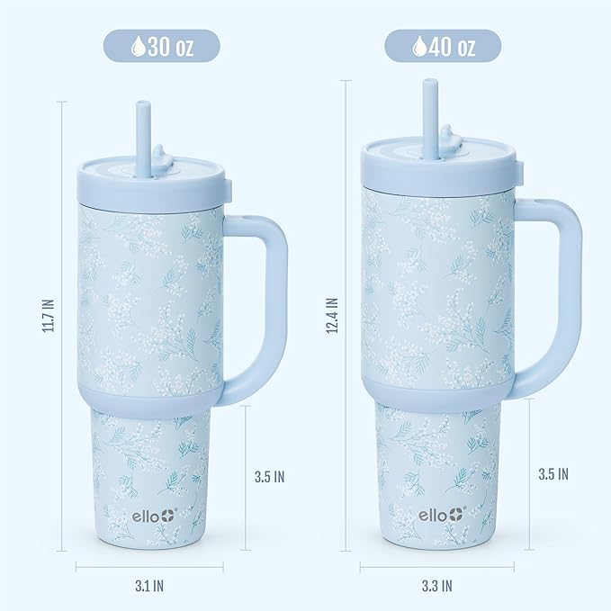 Ello Oasis 30 oz Tumbler with Handle & Retracting Straw | Reusable Insulated Stainless Steel Cup 100% Leakproof, Gifts for Teens Women Men | Keeps cold for 24 Hours, Cup Holder Friendly, Sweet Alyssum