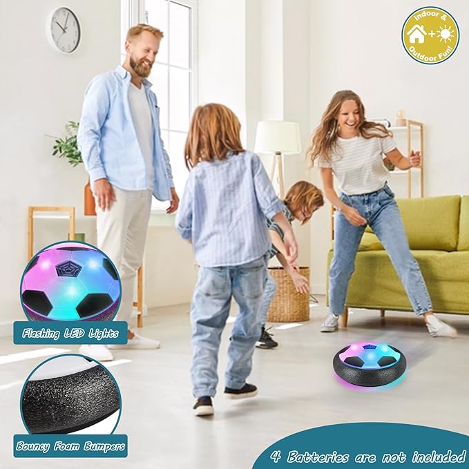 2-in-1 Moving Kick Toss Games for Kids Ages 4-12, Light Up Hover Soccer Ball with Animal Bean Bag Toss, Indoor Outdoor Birthday Toys for 4 5 6 7 8 9 10 11 12 Year Old Boys Girls