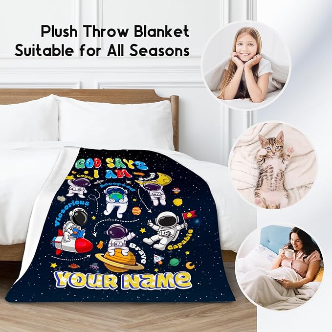 Personalized Planet Blanket, Kids Throw Blanket for Boys, Planet Gifts for Toddler Child, God Says I Am Blanket for Kids, Inspirational Gifts for Son, Soft Plush Throw Blankets for Couch, 50"x60"