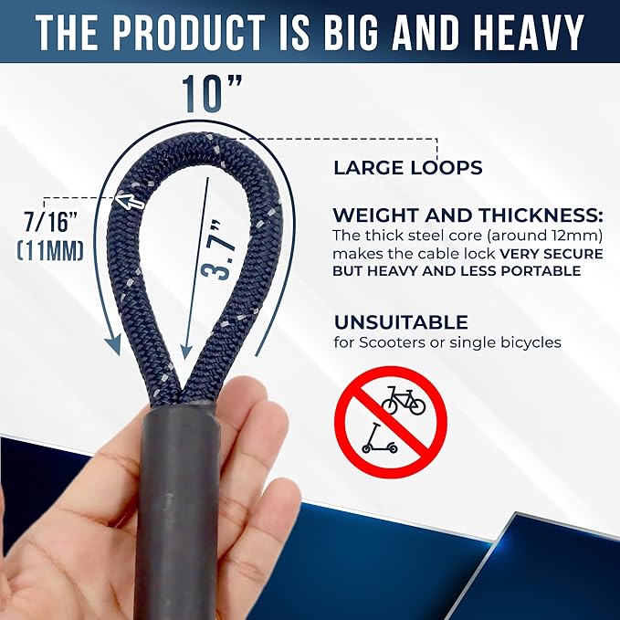 Big & Strong 7/16" Steel Security Cable Lock (7FT/13FT) with Looped Ends Anti-Theft for High-Value Assets, Movement Protection of Motorcycles, Generators, Jobsite Tools, Grills & More