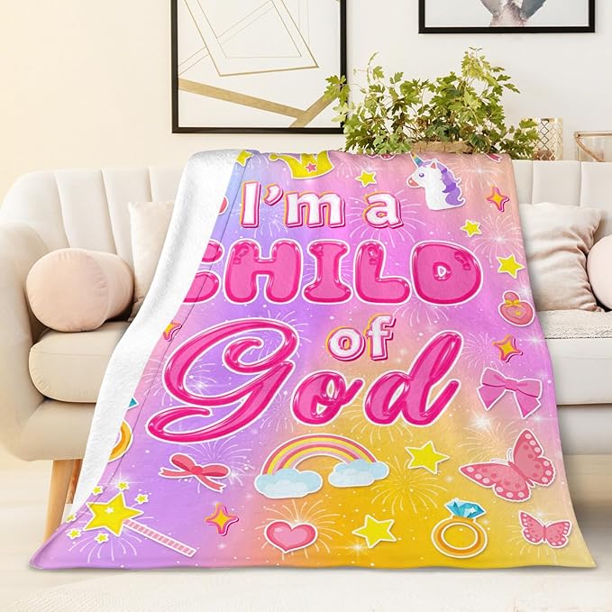 Girls Blanket Gifts Christian Blankets for Kids Teens Adults - 60" x 80" Cute Soft Lightweight Flannel Throws for Couch, Sofa, Bed, Bedroom Decor - Christian Gift
