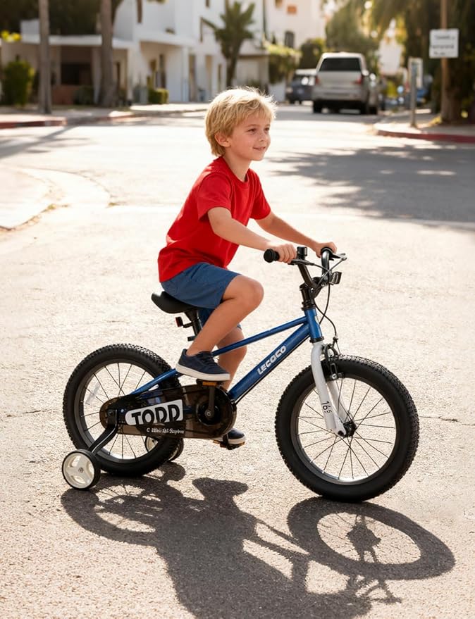 lecoco Kids Bike for Boys Girls, 14 16 18 Inch Children's Bicycle with Training Wheels Pedal Brakes Handbrake & Kickstand Training Bike for Kids and Toddler Multiple Color