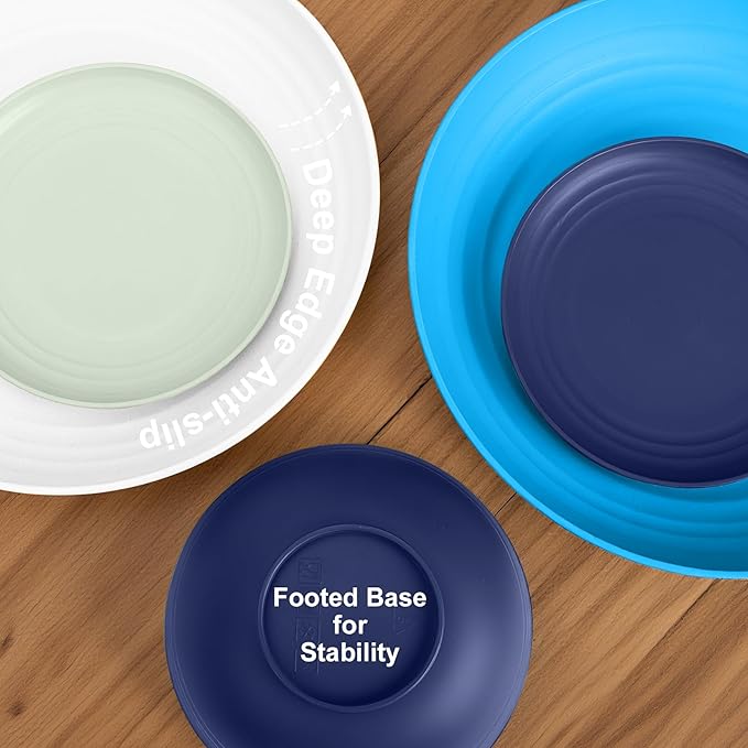 Wheat Straw Dishes Sets for 8, Reusable Plastic Dinnerware Sets 32-Piece, Plates Set, Bowls Set, Tumblers, Microwave Safe Plate and Bowl Set for Dinner,Kitchen, Camping - Island Series