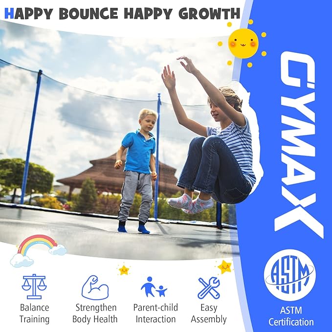 GYMAX Trampoline for Kids, ASTM Approved 12FT 14FT 15FT 16FT Recreational Toddler Trampoline with Enclosure Net, Basketball Hoop, Basketball & Pump, Rebounder for Adults