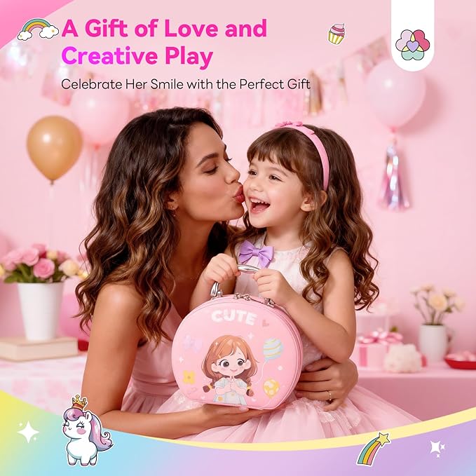 SAVILAND Pretend Makeup for Kids 27 PCS: Playful Fashion Fake Makeup Toxic-Free Toy Makeup for 3-8 Year Girls No-Mess Kids Pretend Makeup Kit Birthday Not Real Makeup