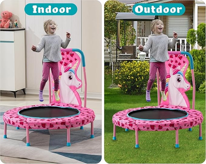 36 Inch Toddler Trampoline with Handle, Outdoor Indoor Trampoline for Kids, Mini Trampolines with Handlebar, Gifts for Boys and Girl, Small Kid Baby Trampolines