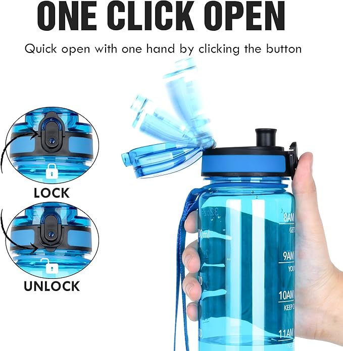 OLDLEY Water Bottle, 32oz Motivational Sports Water Bottle with Time Marker - Times to Drink - Tritan, BPA Free, Wide Mouth Leakproof, Glacial Blue (1 Bottle)