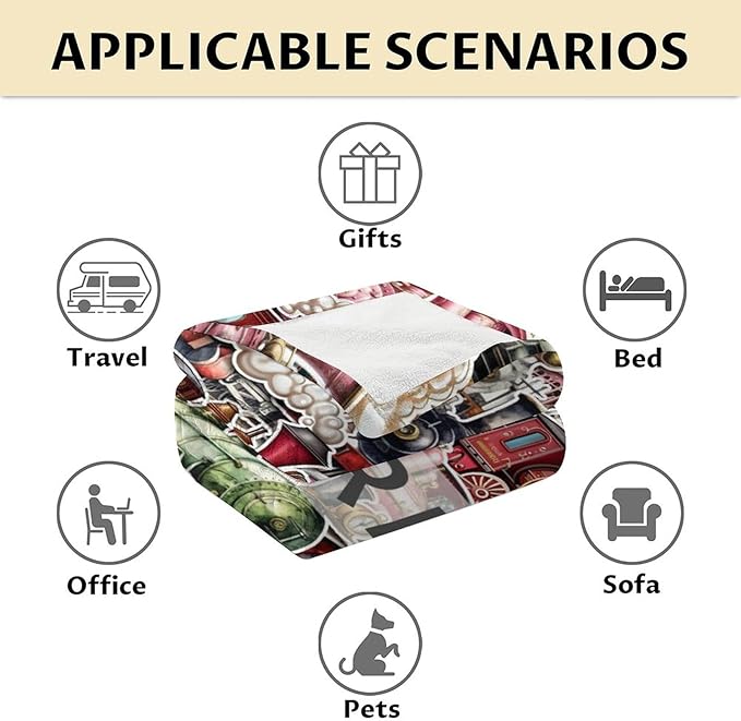 Personalized Train Blanket with Name - Soft, Fuzzy & Warm - 60"x80" Twin Size Blanket for Bed, Couch & Living Room - Red Cute Throw Gifts for Boys