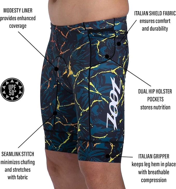 Zoot Men’s LTD 9-Inch Triathlon Shorts, Endurance Cycle Padded Shorts, for Swim, Bike, Run with Quick Drying UPF 50 + Fabric
