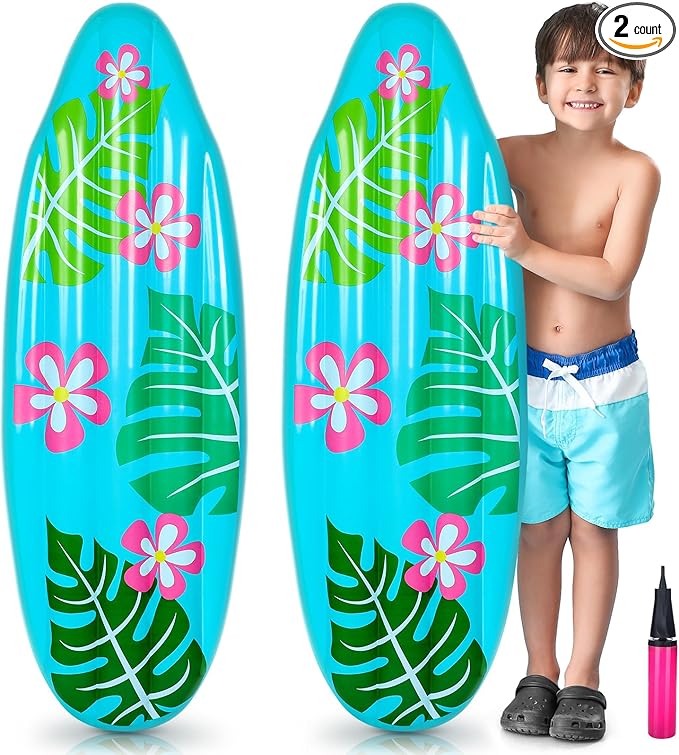 60 Inch Luau Inflatable Surfboard for Beach Inflatable Surf Board Luau Decoration Tropical Inflatable Pool Surfboard Float for Surf Hawaiian Theme Summer Sea Party