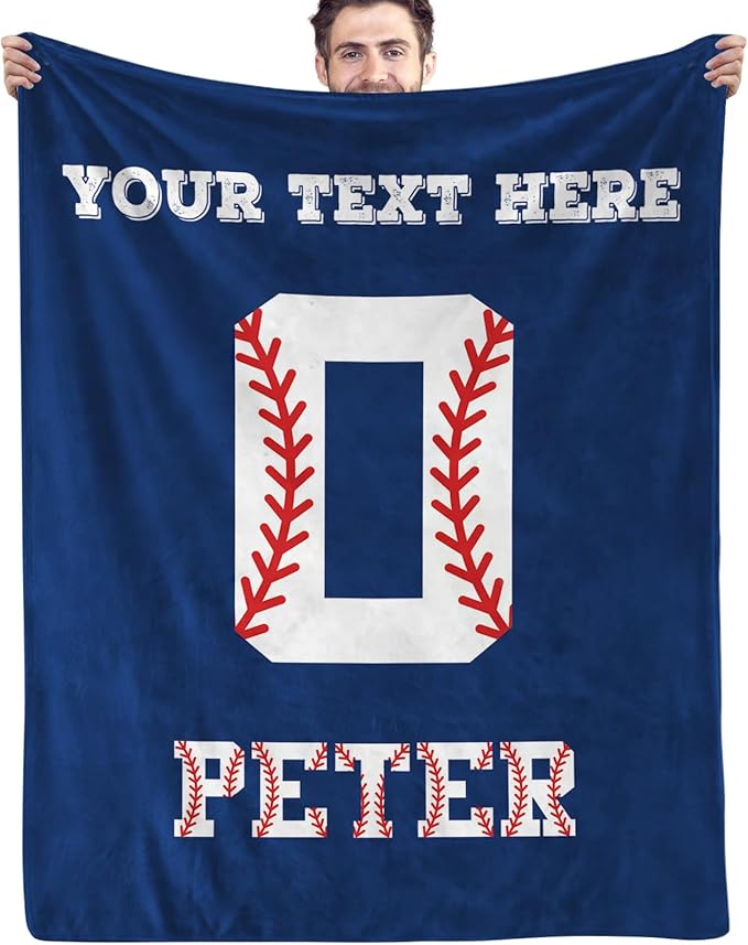 Personalized Baseball Blankets with Name Numbers, Custom Baseball Team Game Throw Flannel Blankets Stuff Gifts for Boys Sports Lover Fans Kids Adult