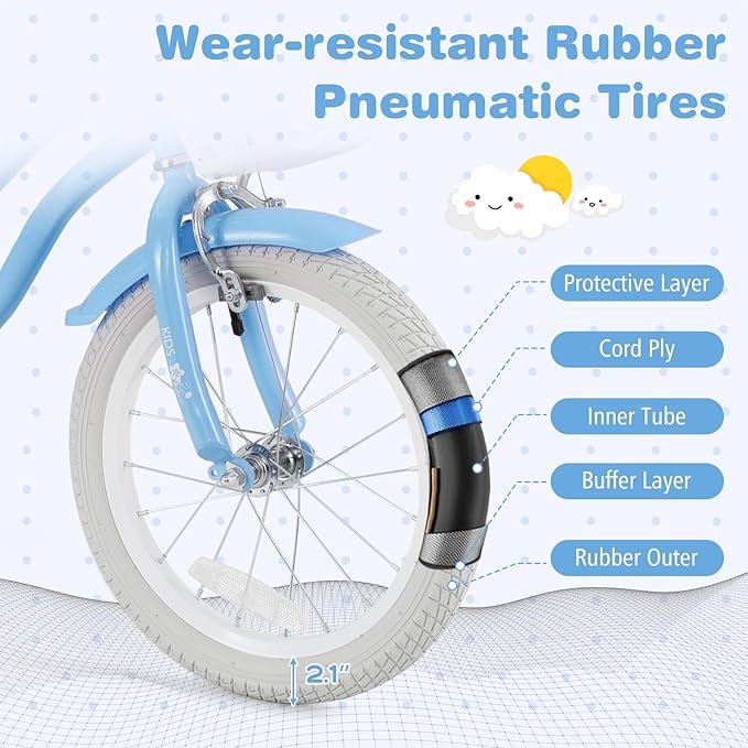 BABY JOY Kids Bike, 12 14 16 18 20 Inch Boys Girls Bike w/Adjustable Seat, Removable Basket, Handbrake & Coaster Brake, Training Wheels or Kickstand, Kids Bicycle with Multi-Color