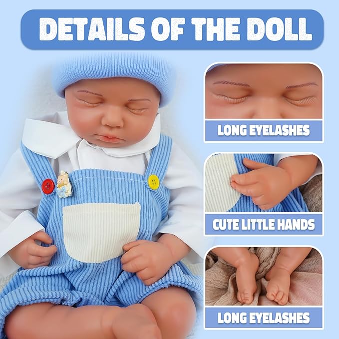 18.9 in Full Silicone Reborn Baby Dolls, 1:1 Lifelike Newborn Dolls Non Vinyl Realistic Reborn Toddler Dolls Boy Washable Sleeping Doll