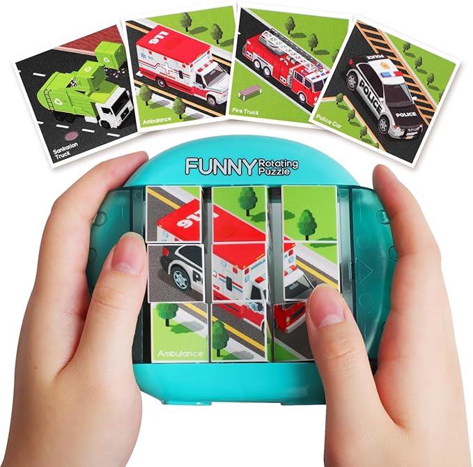 Rotating Puzzle for Kids 3 4 5 6 7 8 Year Old, 4 Puzzles in 1, Toddlers Travel, Car, Airplane, Road Trip Activities, Fine Motor Skills, Fidget, Gift for Boys & Girls Ages 3+(SPV)