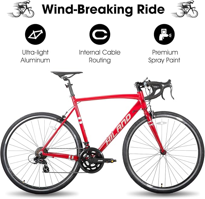 HILAND 700c Road Bike 14 Speed, Aluminum Frame Racing Bike, City Commuter Bicycle for Men Women