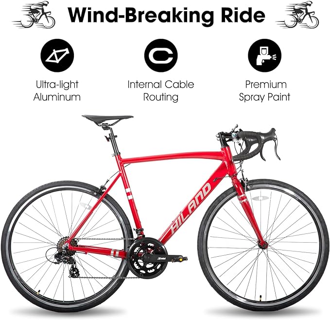 HILAND 700c Road Bike 14 Speed, Aluminum Frame Racing Bike, City Commuter Bicycle for Men Women