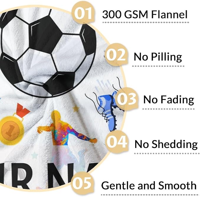 Personalized Soccer Blanket for Soccer Lovers - 60x80 Inches Twin Size - Soft Fuzzy Cozy Throws Gifts for Team Players - Colorful Sports Throw Blanket for Couch, Living Room & Bed