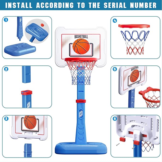 Toddler Basketball Hoop Indoor for Age 1-3, Height Adjustable Poolside Basketball Hoop with 3 Balls, Mini Basketball Hoop Sport Toys Birthday for Toddler Boy Girl 1 2 3 4 Year