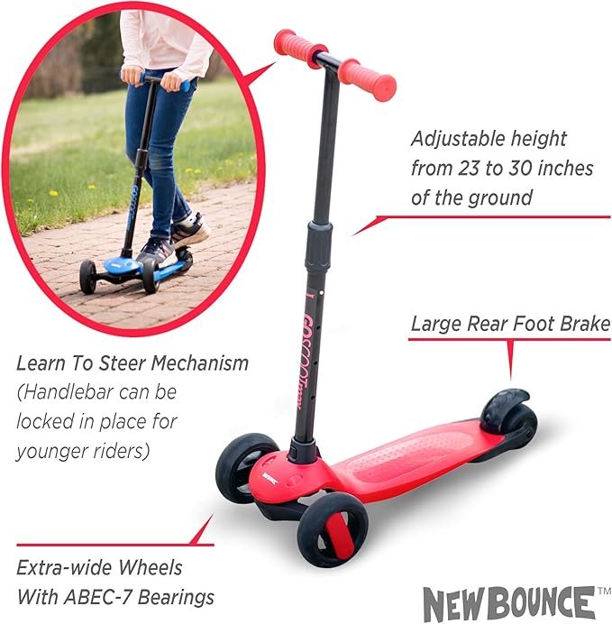 New-Bounce Scooters for Toddlers - 3 Wheel Scooter for Kids with Adjustable Handlebar - The GoScoot MAX is Perfect for Children and Toddlers, Girls and Boys Ages 3-10