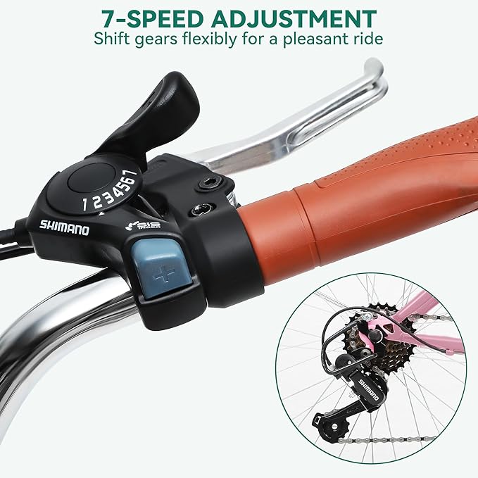 YITAHOME 24 & 26 Inch Beach Cruiser Bike, 7 Speed & Single Speed Commute Bike, Step-Through Bicycle for Adult Women & Men, Steel Frame Cruiser Bike with Full Front & Rear Fenders