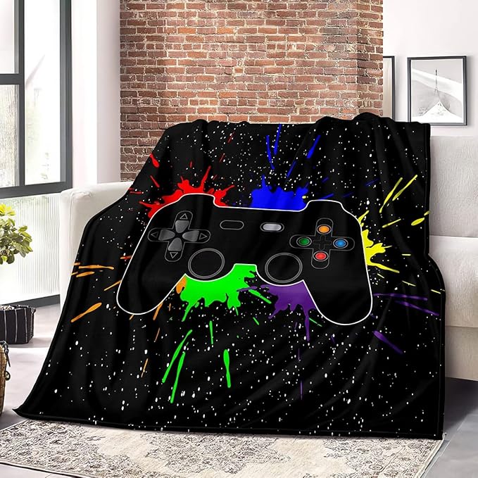 lirs Bedding Gaming Throw Blanket 60" x 50’’ Super Soft, Fleece, Gamer Gift for Couch Sofa for for Kids Boys Teens Video Game (MT-A01, 60’’x50)