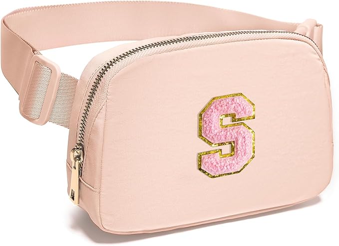 Gitus 6 7 8 9 10 Year Old Girl Gifts Belt Bag Fanny Pack Crossbody Bags with Initial Letter Patch Things for Teen Girls Easter Gifts for Girls Travel Essentials（Coral Pink-S）