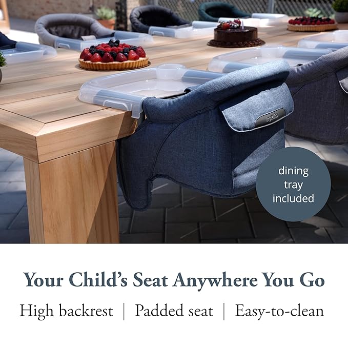 Inglesina Fast Table Chair - Slate Blue Melange + Fast Dining Tray - Portable Baby High Chair - for Babies & Toddlers up to 37 lbs - Fits Tables 0.8'' to 3.5'' Thick - Compact - Travel Bag Included