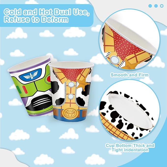 182PCS Toy Theme Party Supplies Cartoon Toy Theme Party Decorations Toy Theme Tableware Set Plates Napkins Cups Banners Tablecloths Forks Knives Holds 20 Guests