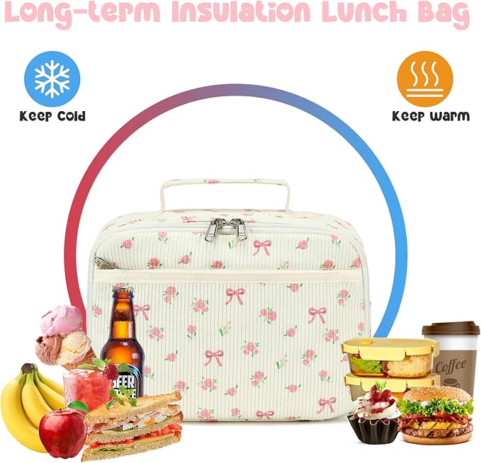 Bluboon Kids Girls Lunch Bag Insulated Lunch Box for school Corduroy Lunch Cooler Organizer School Kids Lunch Tote