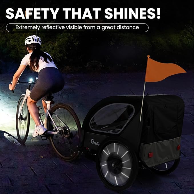 Sepnine Kids Bike Trailer, 2 in1 Canopy Carrier Converts to Pushcart Suitable for 1 to 2 Toddlers, Kids, Quick Attach to Bike, Foldable, with 5-Point Harness and Storage Bags